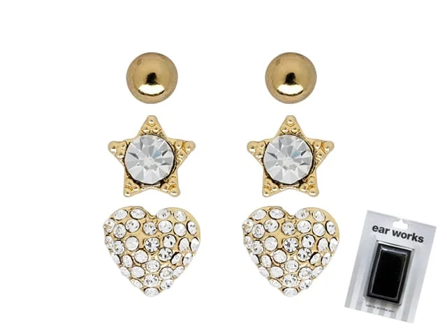 EAR WORKS HEART STAR SET CRYSTAL G/P