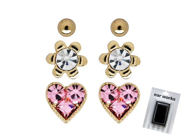 EAR WORKS SUNFLOWER HEART SET CRYSTAL G/P