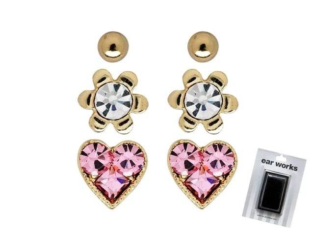 EAR WORKS SUNFLOWER HEART SET CRYSTAL G/P