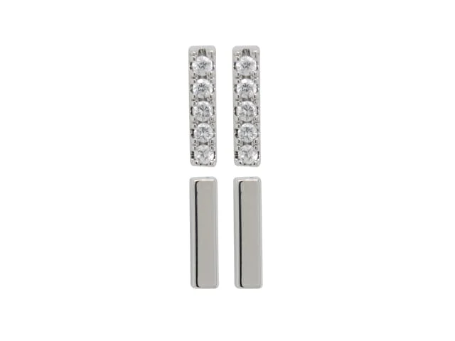 SENSATION PLAIN & CZ BAR SET RHOD