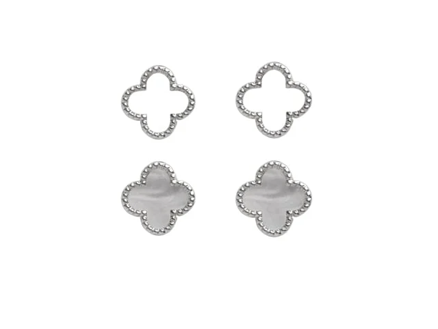 SENSATION MOTHER OF PEARL CLOVER STUD SET RHODIUM