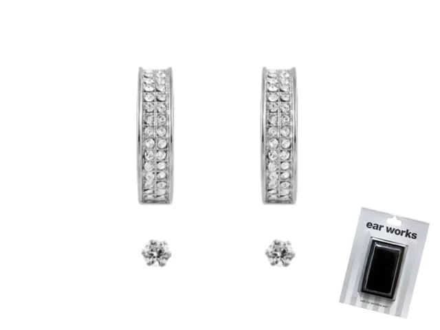 EAR WORKS CRYSTAL HOOP SET RHODIUM