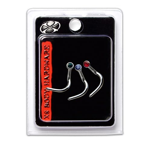 X8 S/S NOSE STUD RED- GREEN-SAPHIRE