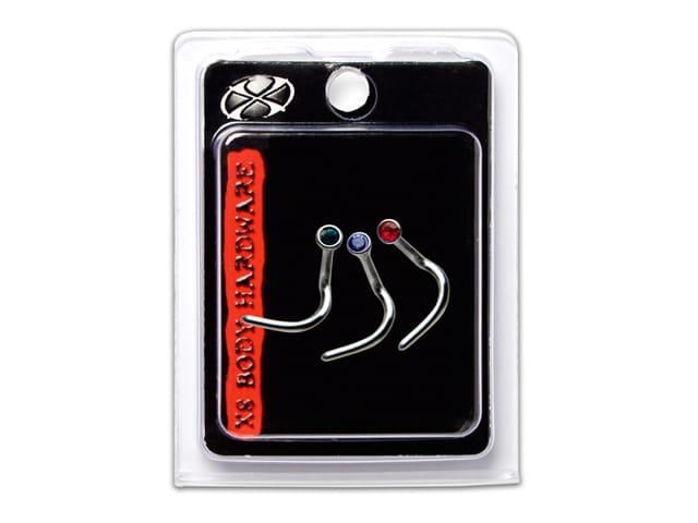 X8 S/S NOSE STUD RED- GREEN-SAPHIRE