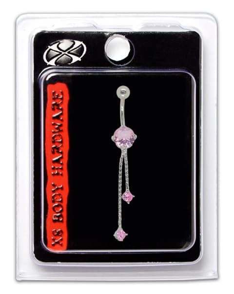 X8 NAVEL CRYSTAL CHAIN DROP PINK