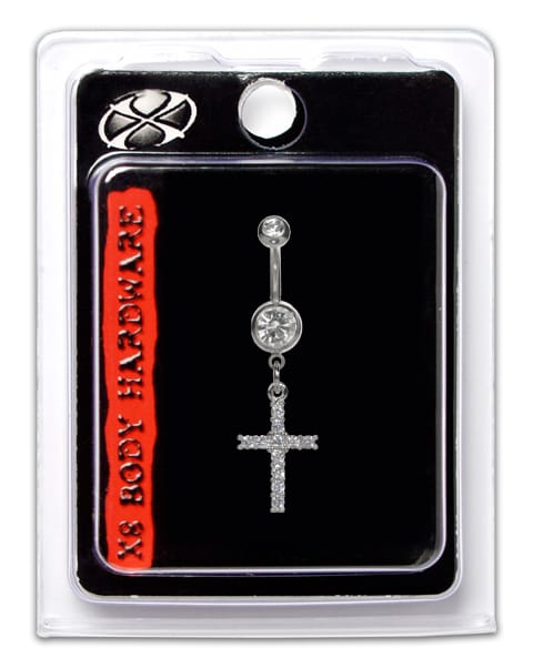 X8 NAVEL SS CROSS DROP CRYSTAL