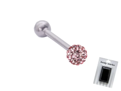 BODY WORKS BARBELL GLITTER PINK 14G S/S/S 16MM