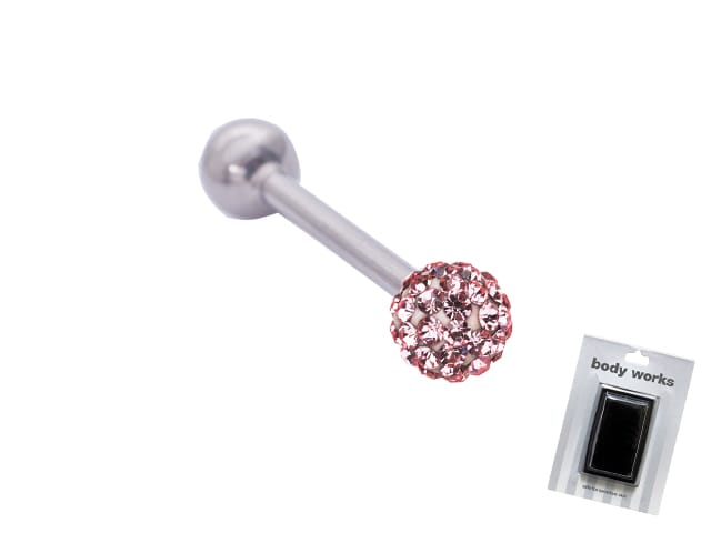 BODY WORKS BARBELL GLITTER PINK 14G S/S/S 16MM