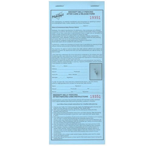 BELLY PIERCING RELEASE FORMS