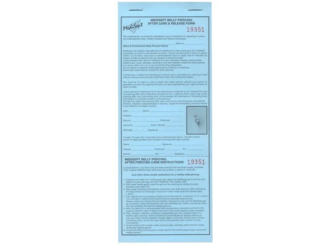 BELLY PIERCING RELEASE FORMS