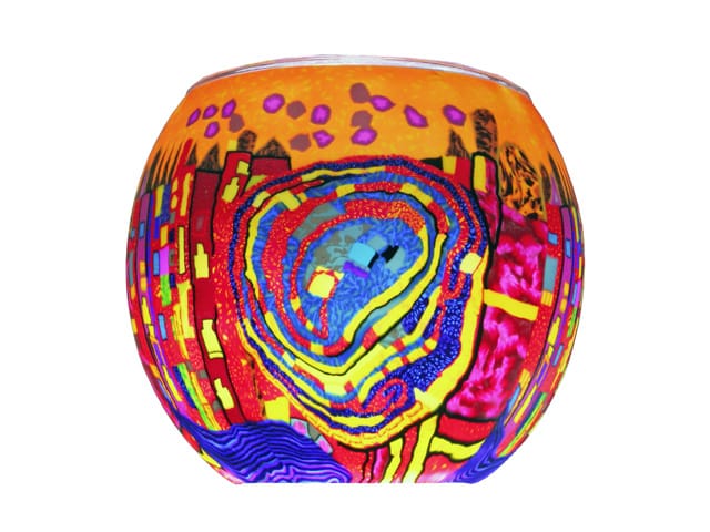 GLASS CANDLE HOLDER ABSTRACT RED