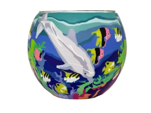 GLASS CANDLE HOLDER MARINE LIFE