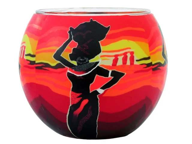 GLASS CANDLE HOLDER AFRICAN LADY
