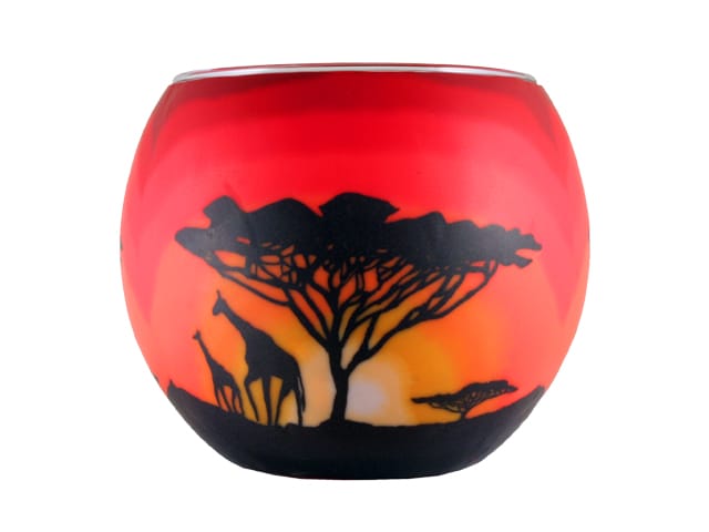 GLASS CANDLE HOLDER GIRAFFE SUNSET