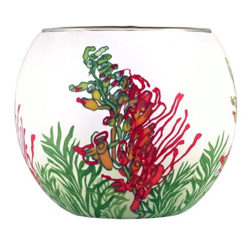 GLASS CANDLE HOLDER GREVILLEA FLOWER