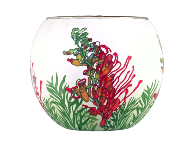 GLASS CANDLE HOLDER GREVILLEA FLOWER