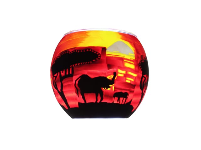 GLASS CANDLE HOLDER ELEPHANT SUNSET