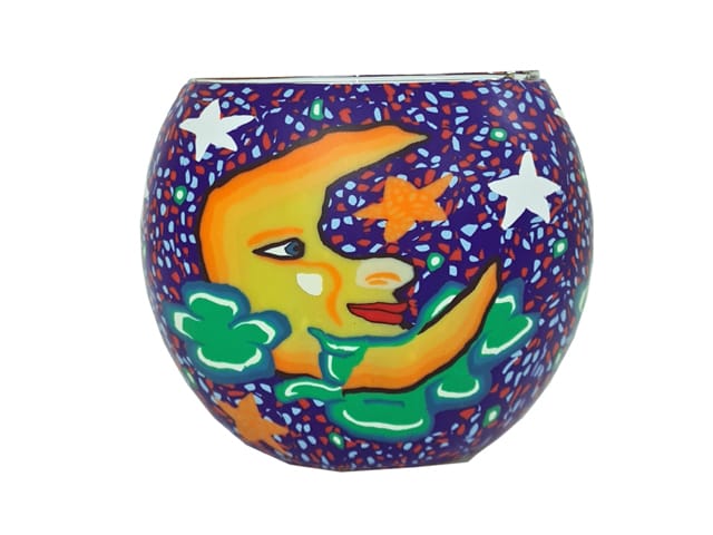 GLASS CANDLE HOLDER MOON XMAS
