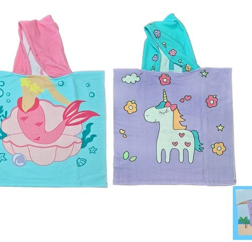 TOWEL PONCHO HOODED GIRLS ASST