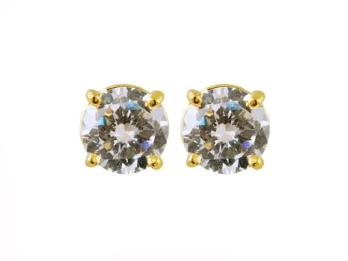 EARRINGS CUBIC ZIRCONIA GP ROUND 4MM