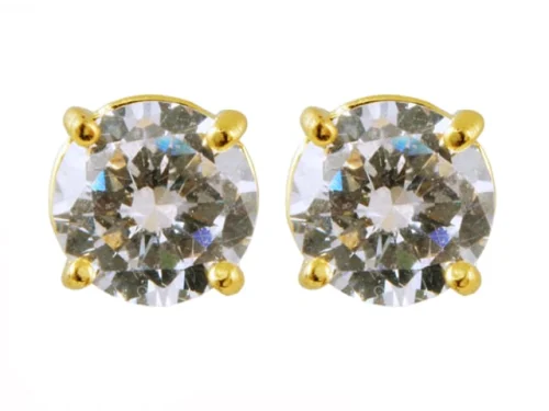 EARRINGS CUBIC ZIRCONIA GP ROUND 7MM