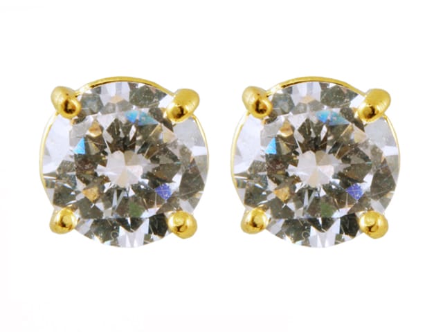 EARRINGS CUBIC ZIRCONIA GP ROUND 7MM