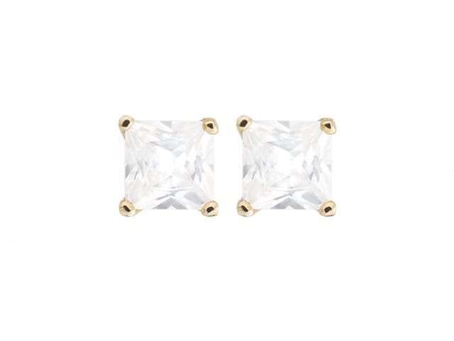 EARRINGS CUBIC ZIRCONIA GP SQUARE 4MM