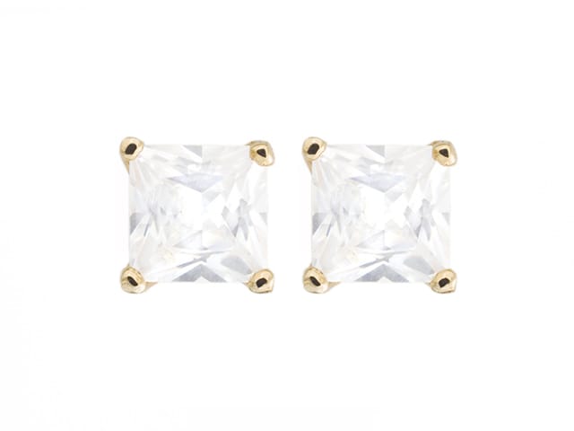 EARRINGS CUBIC ZIRCONIA GP SQUARE 6MM