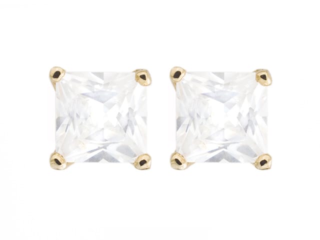EARRINGS CUBIC ZIRCONIA GP SQUARE 7MM
