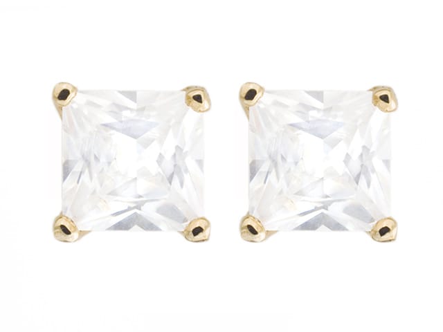 EARRINGS CUBIC ZIRCONIA GP SQUARE 8MM