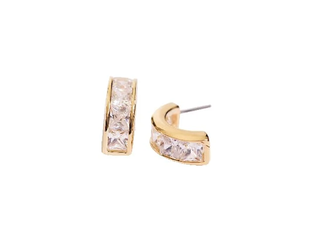 STEEL SAPPHIRE EARRINGS CRYSTAL HALF HOOP GP