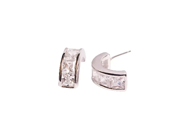 STEEL SAPPHIRE EARRINGS CRYSTAL HALF HOOP RP