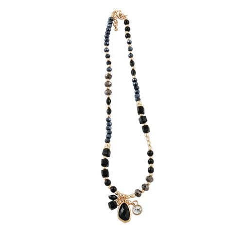 STEEL SAPPHIRE NECKLACE EVA BLACK/CRYSTAL