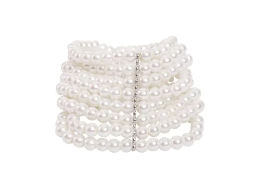 STEEL SAPPHIRE BRACELET PEARL 8 STRING WHITE