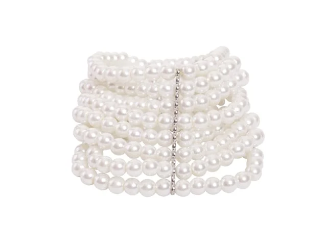 STEEL SAPPHIRE BRACELET PEARL 8 STRING WHITE