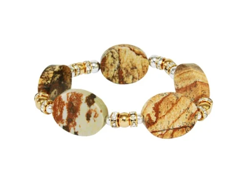 STEEL SAPPHIRE JASPER 5 STONE NATURAL BRACELET