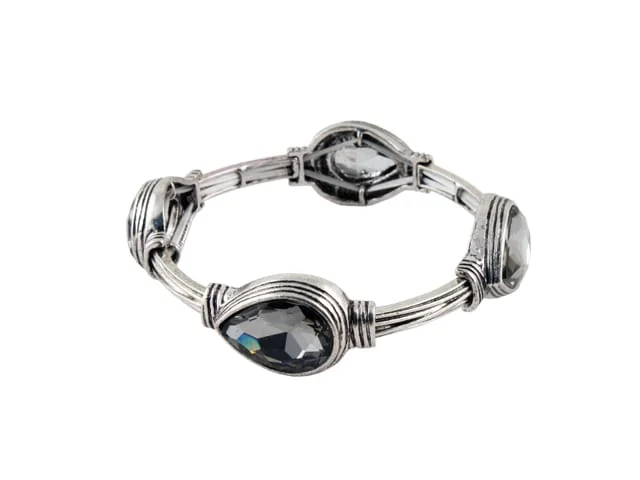 STEEL SAPPHIRE BRACELET HANNAH BLACK CRYSTAL STRETCH RH
