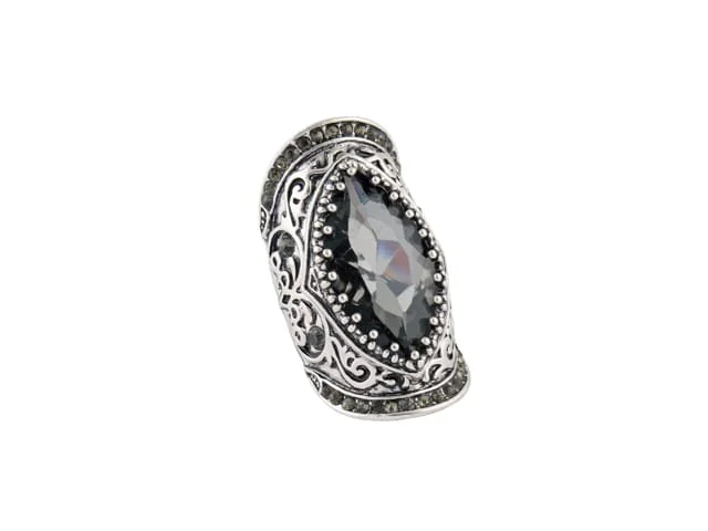 STEEL SAPPHIRE RING HANNAH BLACK CRYSTAL STRETCH RH