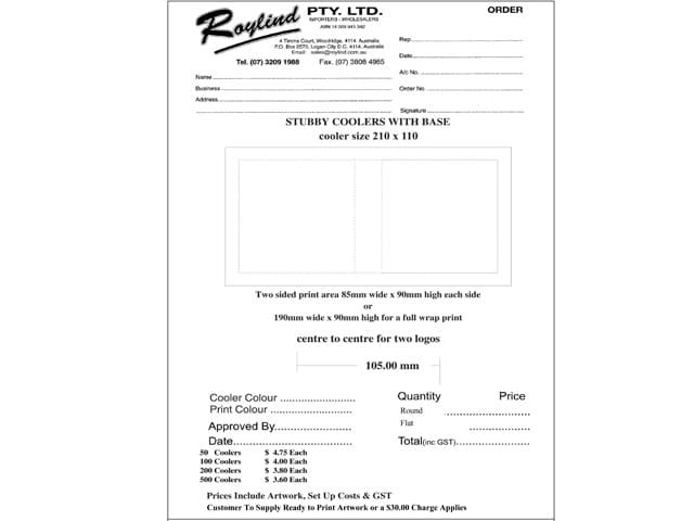 STUBBY COOLER ORDER FORM